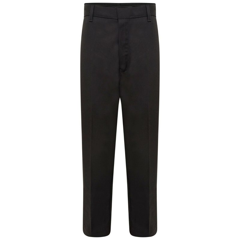 Boys Pull Up School Trousers Half Elasticated Waist-BLACK