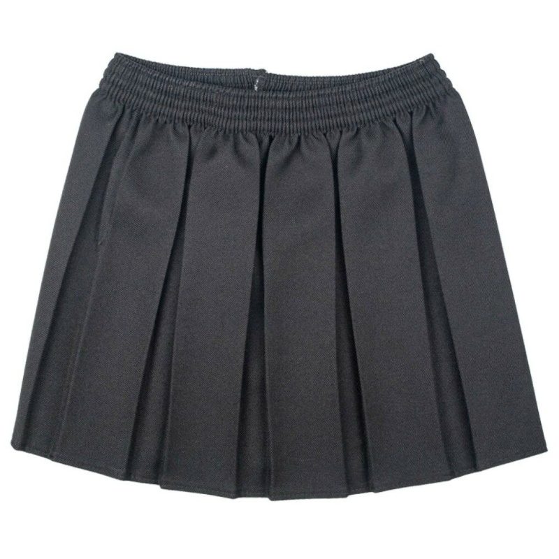 Girls Box Pleated Skirt All Round Elasticated Waist for School Uniform-BLACK