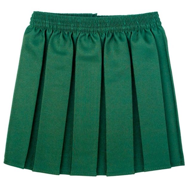 Girls Box Pleated Skirt All Round Elasticated Waist for School Uniform-BOTTLE GREEN