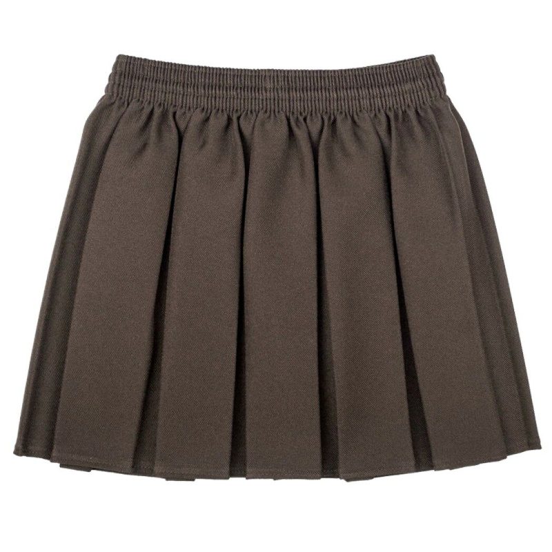 Girls Box Pleated Skirt All Round Elasticated Waist for School Uniform-BROWN