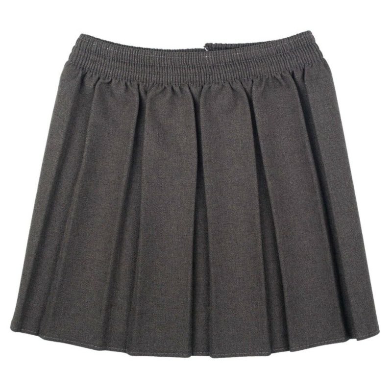 Girls Box Pleated Skirt All Round Elasticated Waist for School Uniform-GREY