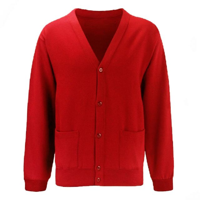 Boys/Girls Cardigan V Neck School Button Jumper- RED