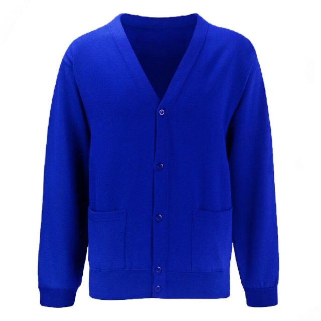 Boys/Girls Cardigan V Neck School Button Jumper- ROYAL BLUE
