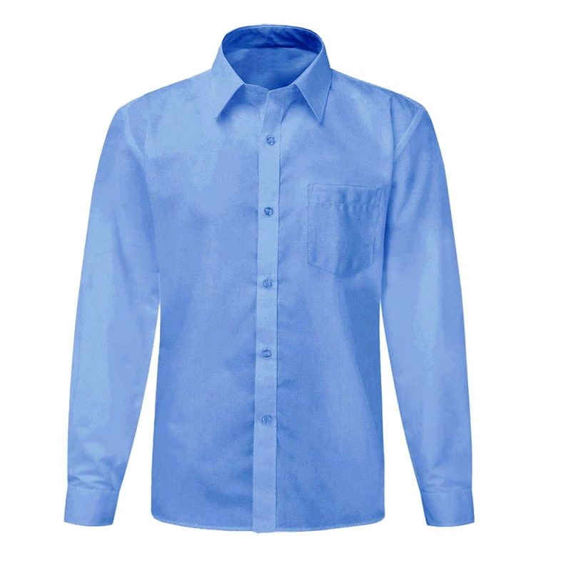 Boys Long Sleeve Easy Care Polycotton School Collar Shirt- BLUE