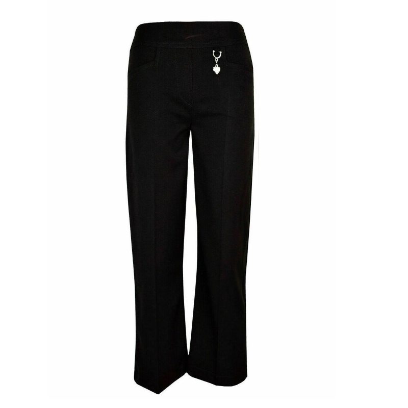 Girls BLACK Pull Up HEART School Trousers Elasticated Waist