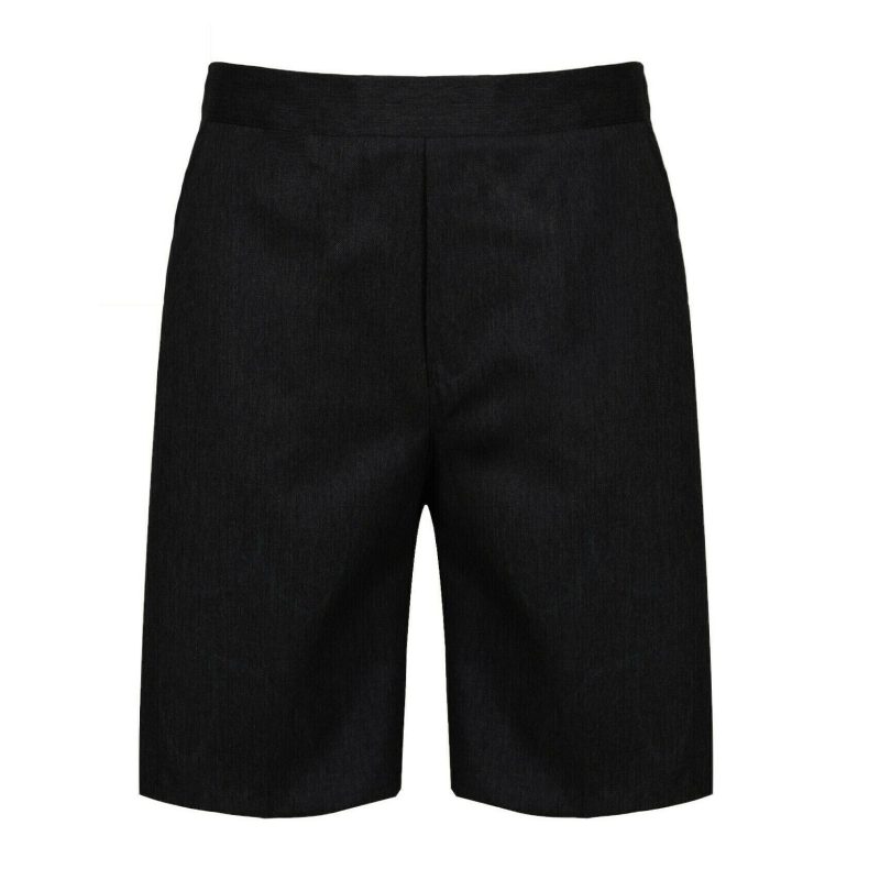 Boys Pull Up Summer Shorts Trousers Half Elasticated Uniform-BLACK