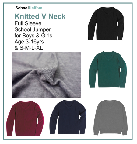 School Knitted V Neck FULL Sleeve Jumper