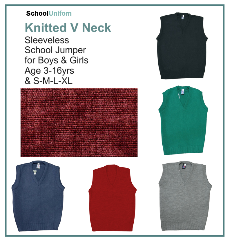 School Knitted V Neck Sleeveless Tank Top Jumper