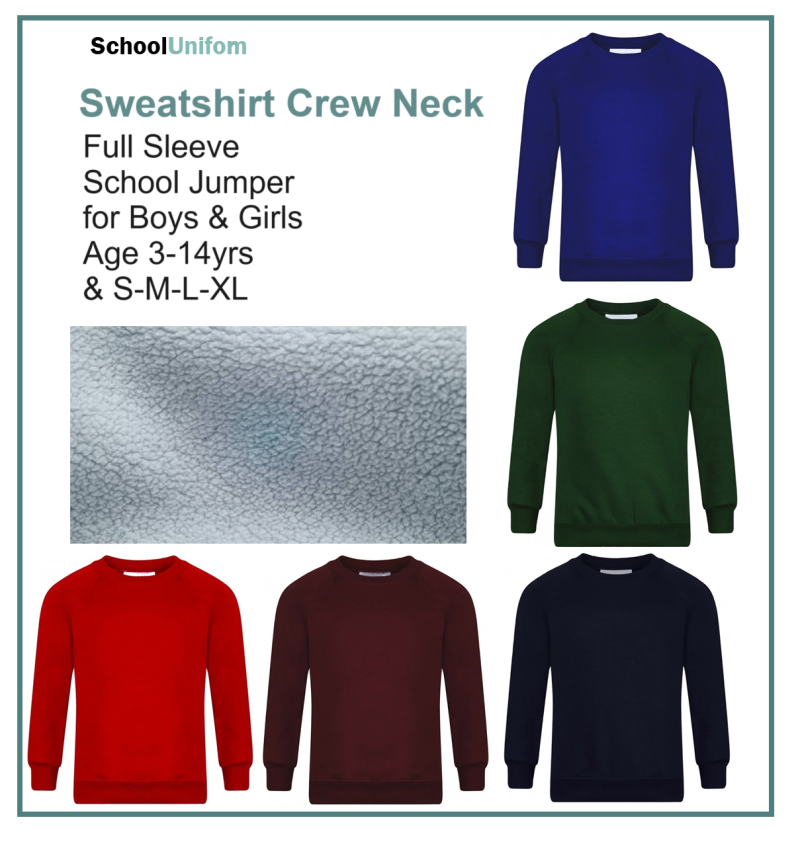 School Crew Neck SweatShirt Jumper for Boys & Girls