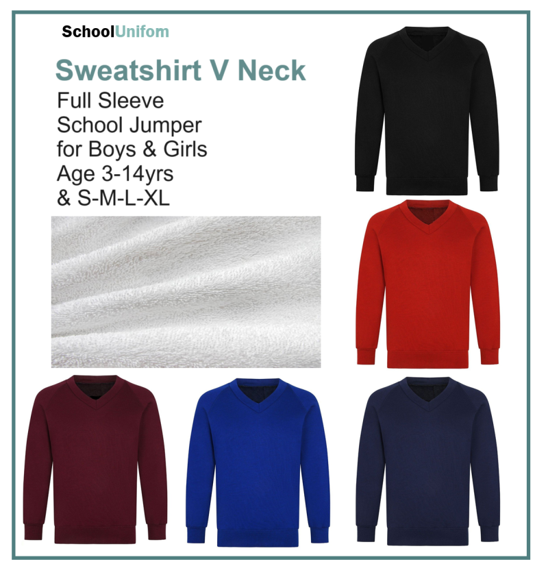 School V Neck SweatShirt Jumper for Boys & Girls