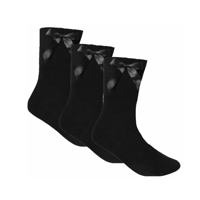 Girls BLACK Ankle Socks with BOW Casual Cotton Rich 6 Pairs