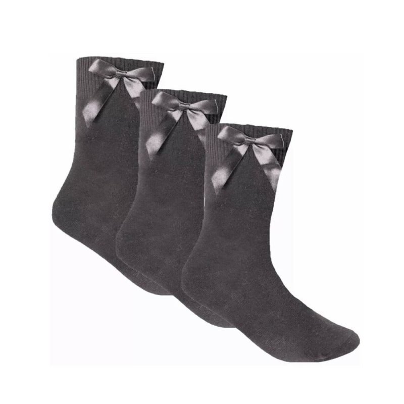 Girls GREY Ankle Socks with BOW Casual Cotton Rich 6 Pairs